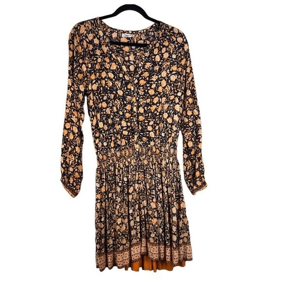 Faherty Montara Long Sleeve Dress in Wanderlust Floral Blue Orange Small - Picture 1 of 8